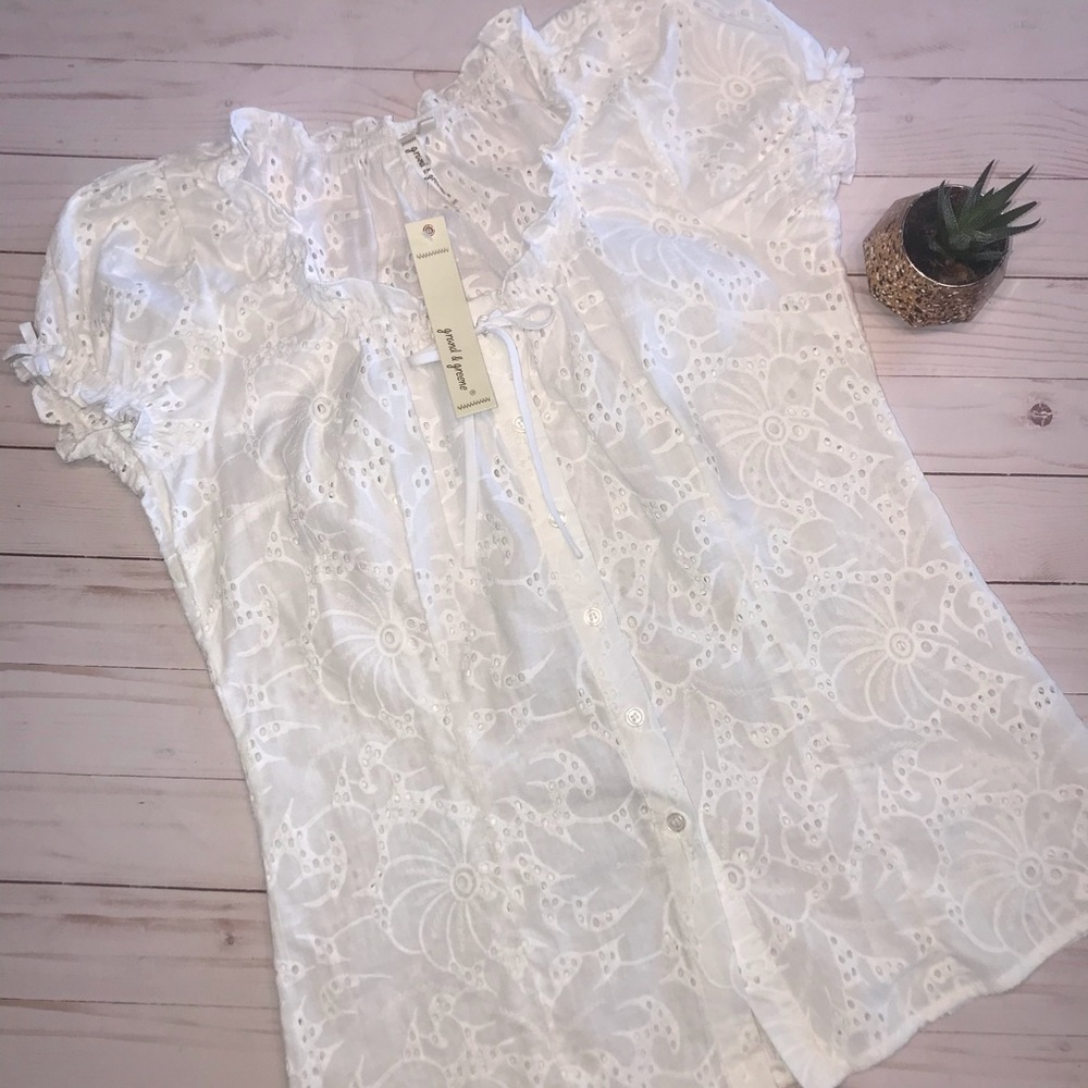 White Cotton Eyelet Peasant Top NWT